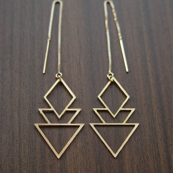 Geometric Art Deco Earrings Gold Filled