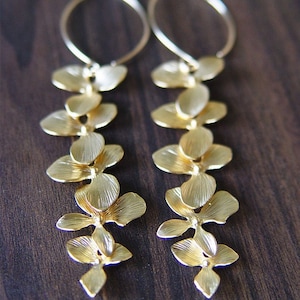 Gold Orchid Flower Earrings