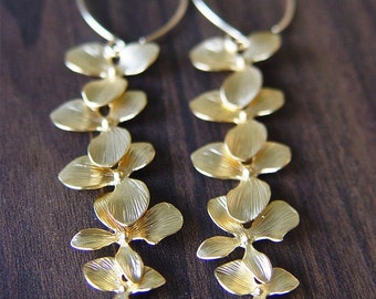 Gold Orchid Flower Earrings