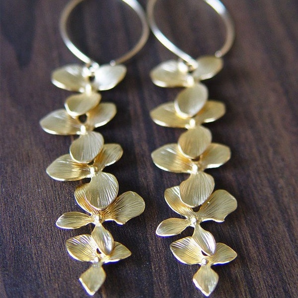 Gold Orchid Flower Earrings