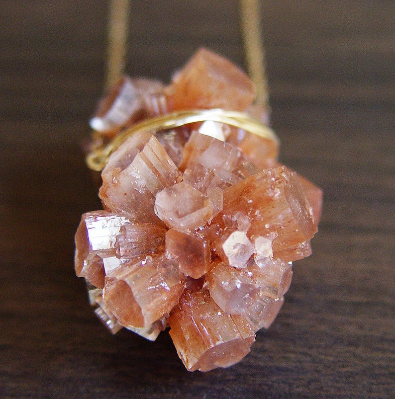 Peach Aragonite Crystal Gold Necklace image 1