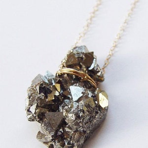 Pyrite Crystal Gold Necklace. Raw Pyrite Statement Necklace image 4