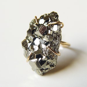 Pyrite Crystal Gold Ring. Raw Pyrite Statement Ring image 3