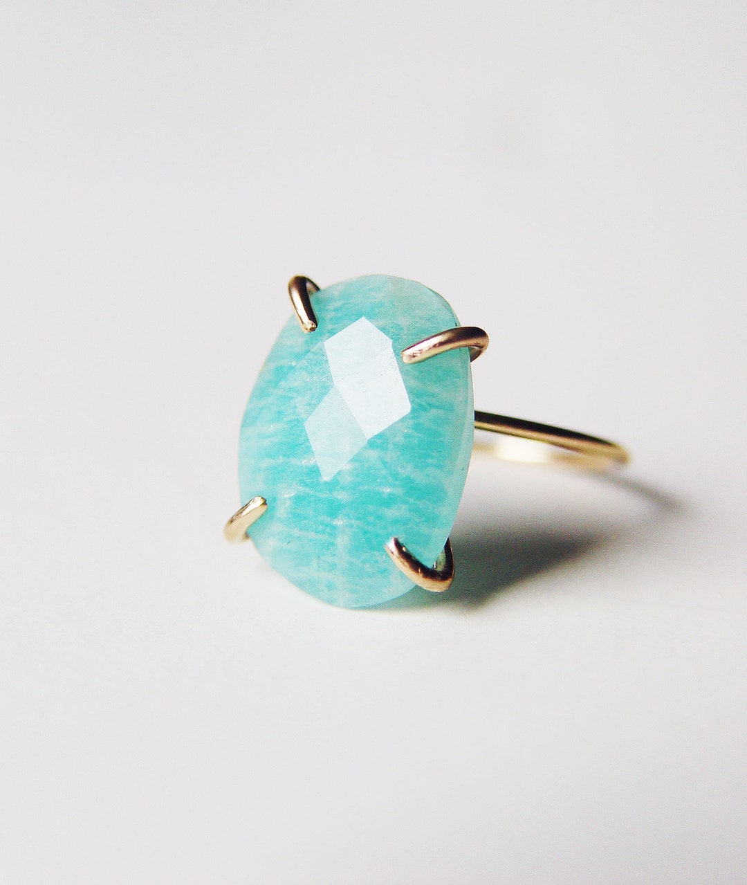Teal Amazonite Freeform 14k Gold Filled Ring Oval Blue Green Amazonite ...