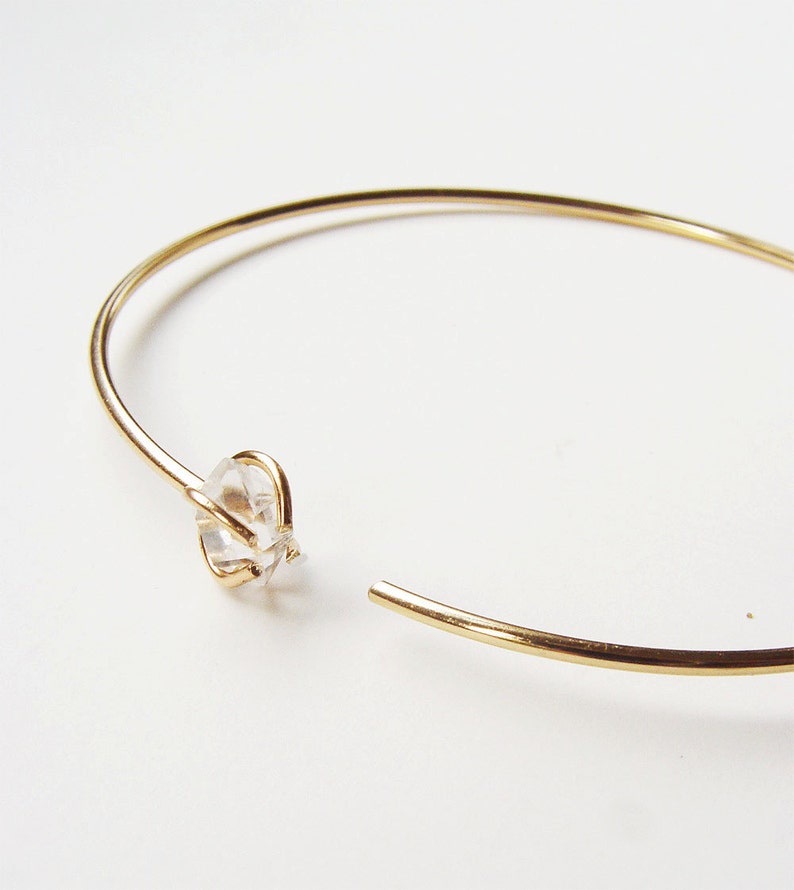 Herkimer Diamond Bangle, Diamond Gold Bracelet image 1