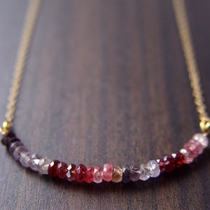 Ombre Pink Multi Sapphire Bar Necklace: Dainty 14k Gold Filled September Birthstone