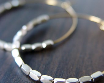 Silver Nugget Gold Hoops. Mixed Metal Hoop Earrings