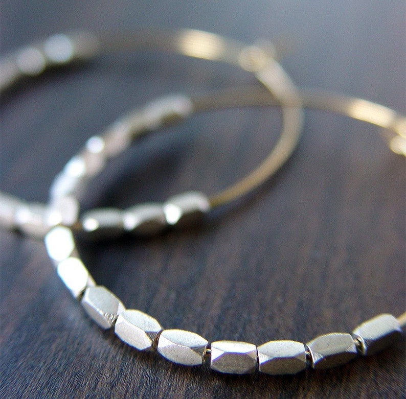 Silver Nugget Gold Hoops. Mixed Metal Hoop Earrings image 1