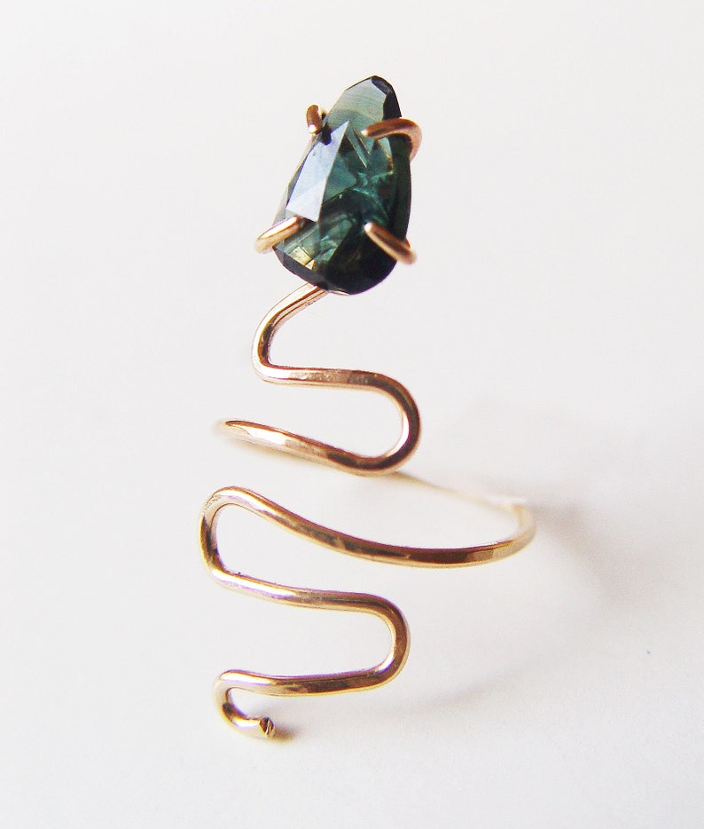 Tourmaline Snake Gold Ring. Tourmaline Serpent Ring. image 3