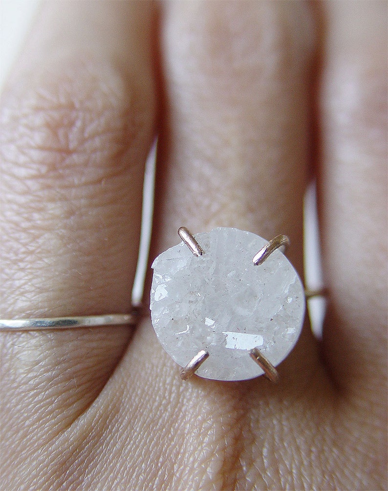 White Druzy Gold Ring. Raw Crystal Engagement Ring Etsy