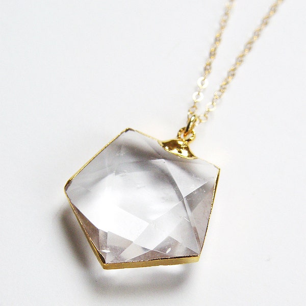 Hexagon Quartz Gold Necklace