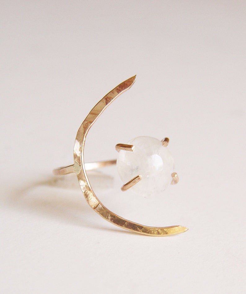 Crescent Moonstone Ring. Crescent Moon Gold Ring image 6