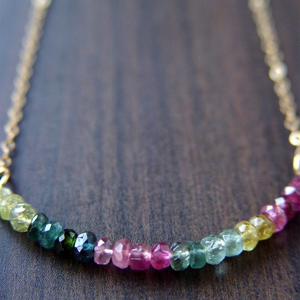 Multi Tourmaline Bar Necklace, Tourmaline Gold Layering Necklace