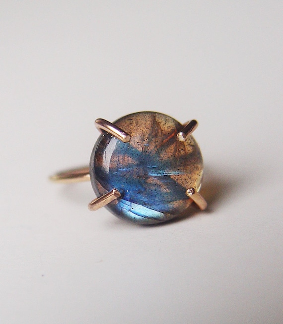 Rainbow Labradorite 14k Gold Filled Ring: Handmade Blue Flash Round Engagement Ring -  Rainbow Gemstone Jewelry
