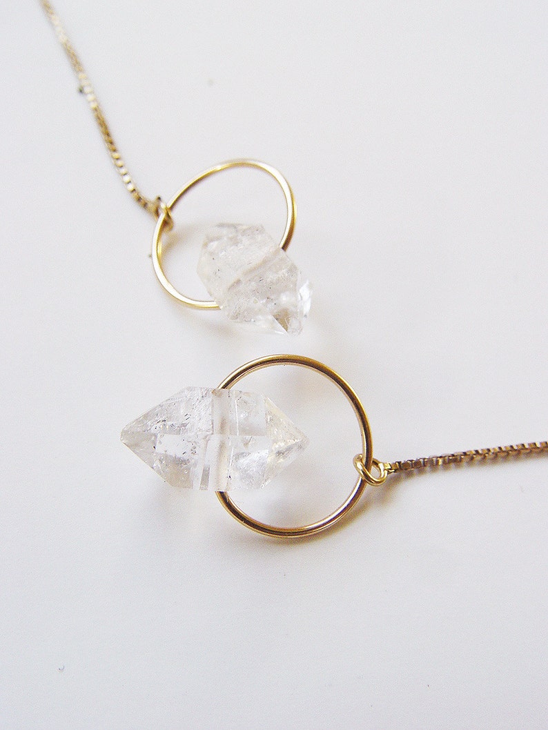 Herkimer Diamond Chain Earrings. Herkimer Diamond Gold Threader Earrings 