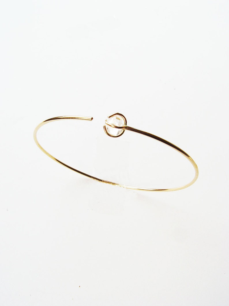 Herkimer Diamond Bangle, Diamond Gold Bracelet image 4