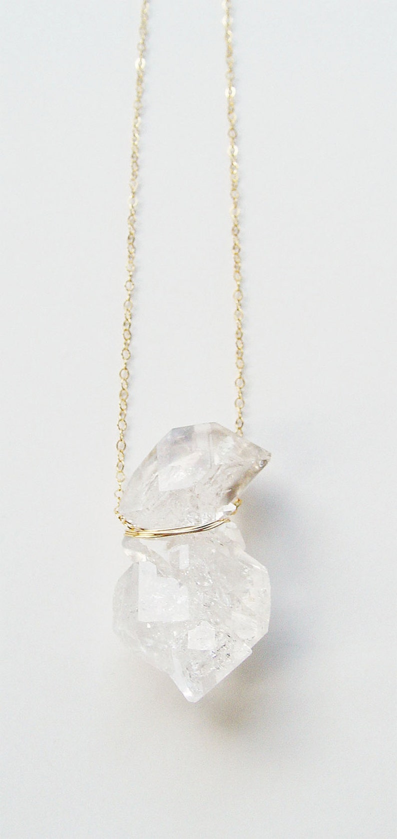 Collier double diamants Herkimer en or image 3