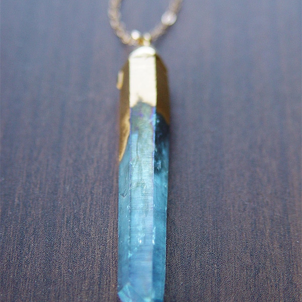 Teal Quartz Gold Dipped Necklace