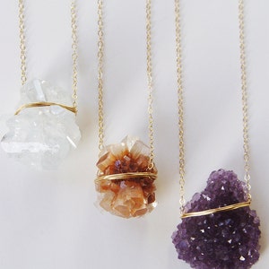 Amethyst Crystal Gold Necklace. Raw Amethyst Statement Necklace