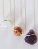 Amethyst Crystal Gold Necklace. Raw Amethyst Statement Necklace 