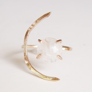 Crescent Moonstone Ring. Crescent Moon Gold Ring image 5