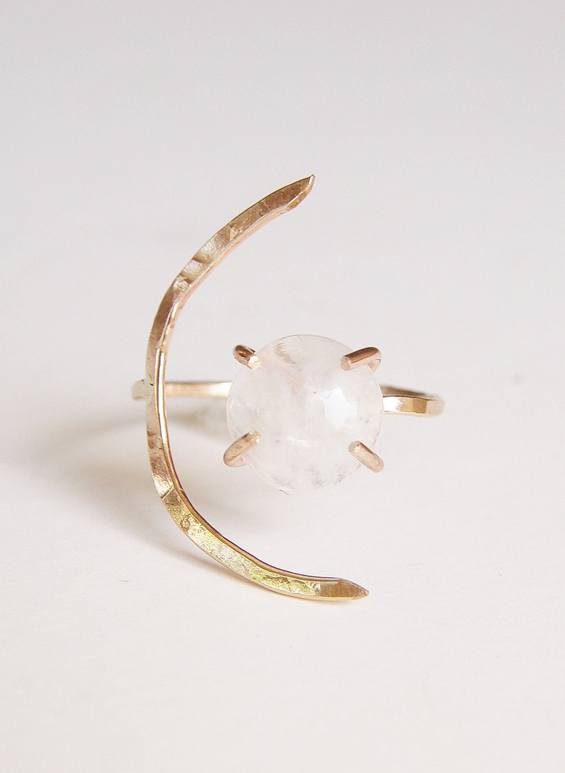 Crescent Moonstone Ring. Crescent Moon Gold Ring image 5