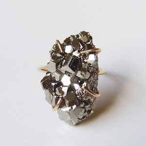 Pyrite Crystal Gold Ring. Raw Pyrite Statement Ring image 1