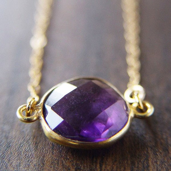 SALE Purple Amethyst  24k gold pendant necklace