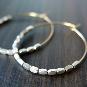 Silver Nugget Gold Hoops. Mixed Metal Hoop Earrings image 3