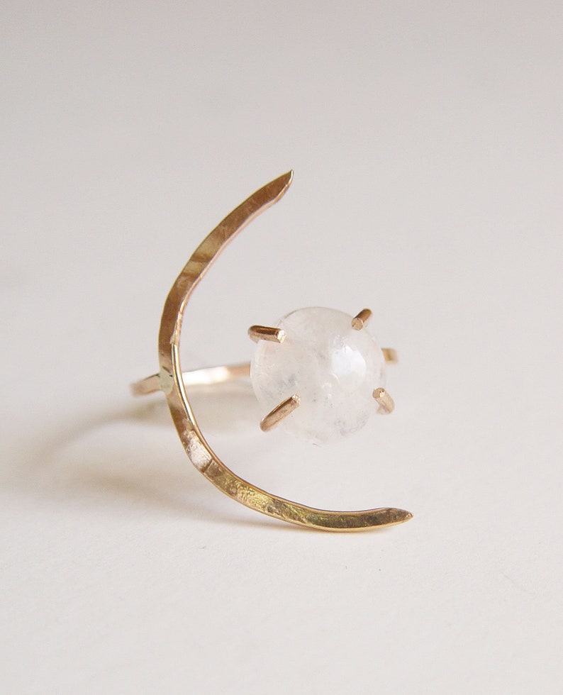 Crescent Moonstone Ring. Crescent Moon Gold Ring image 3