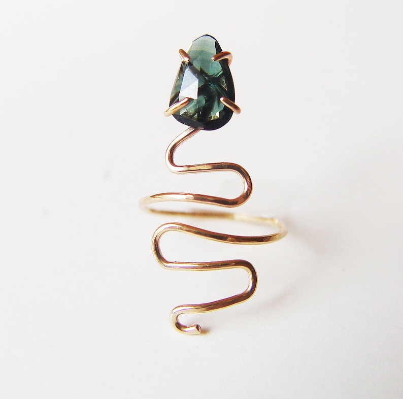 Tourmaline Snake Gold Ring. Tourmaline Serpent Ring. image 1