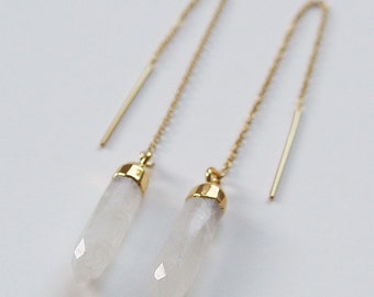 Moonstone Gold Chain Threader Earrings