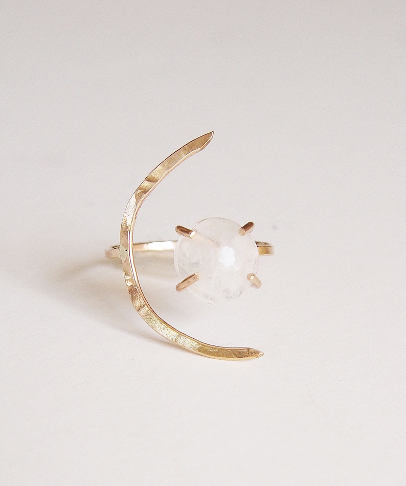 Crescent Moonstone Ring. Crescent Moon Gold Ring image 2