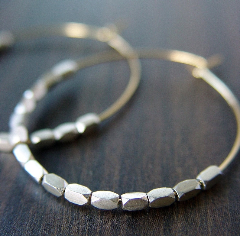 Silver Nugget Gold Hoops. Mixed Metal Hoop Earrings image 2