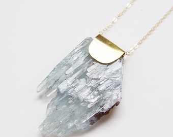 Blue Barite Crystal Gold Necklace.