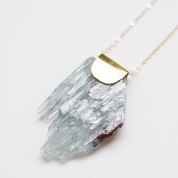 Blue Barite Crystal Gold Necklace.