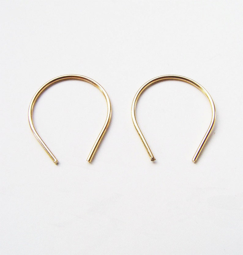 Gold Wishbone Hug Hoops. Teardrop Arc Earrings image 4