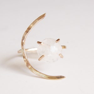 Crescent Moonstone Ring. Crescent Moon Gold Ring image 8