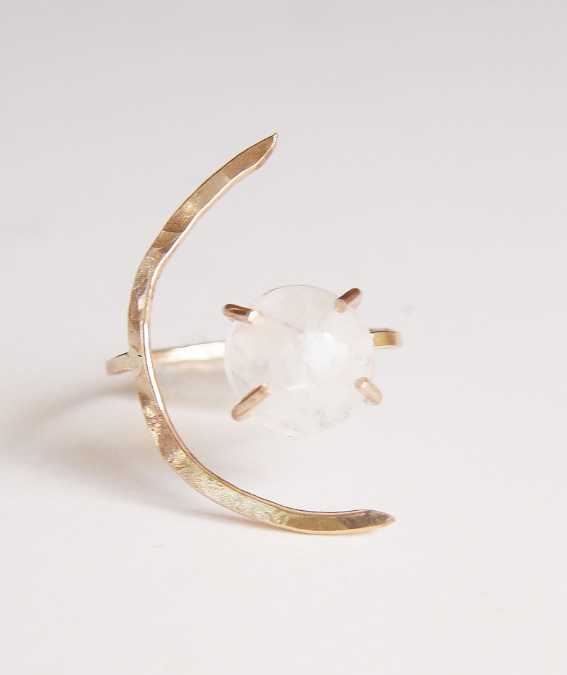 Crescent Moonstone Ring. Crescent Moon Gold Ring image 8