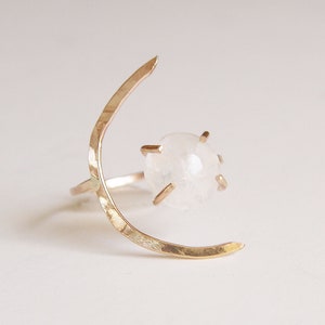 Crescent Moonstone Ring. Crescent Moon Gold Ring image 7