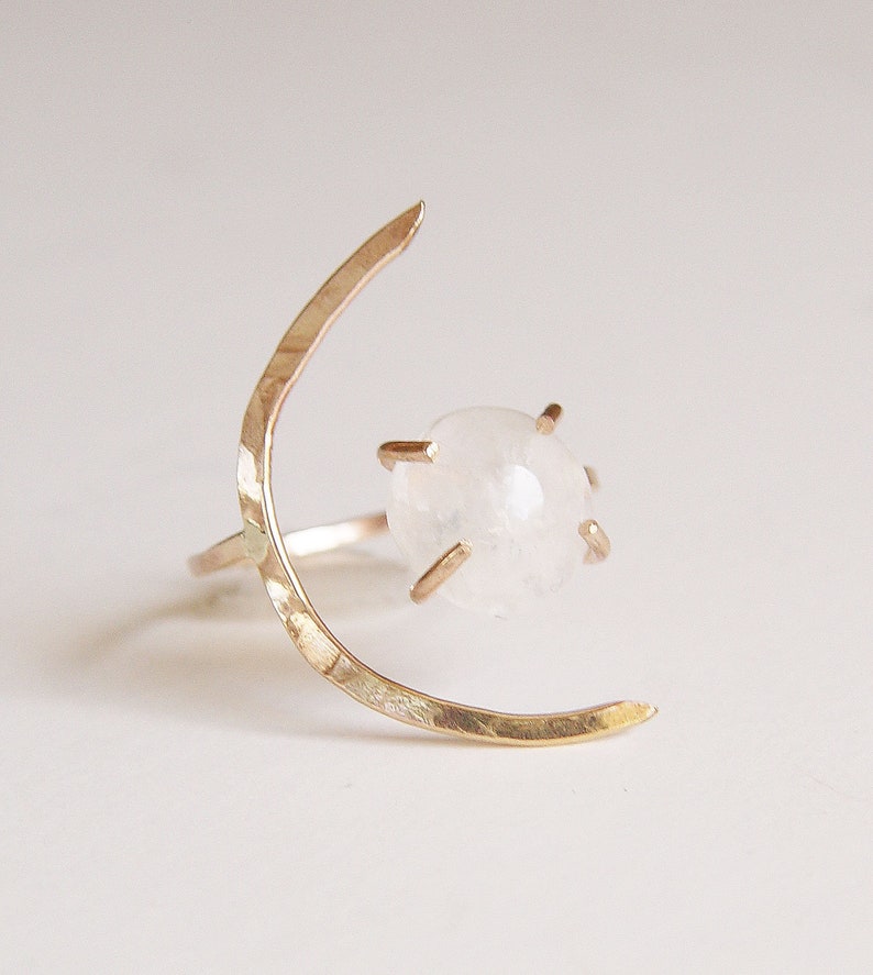 Crescent Moonstone Ring. Crescent Moon Gold Ring image 7