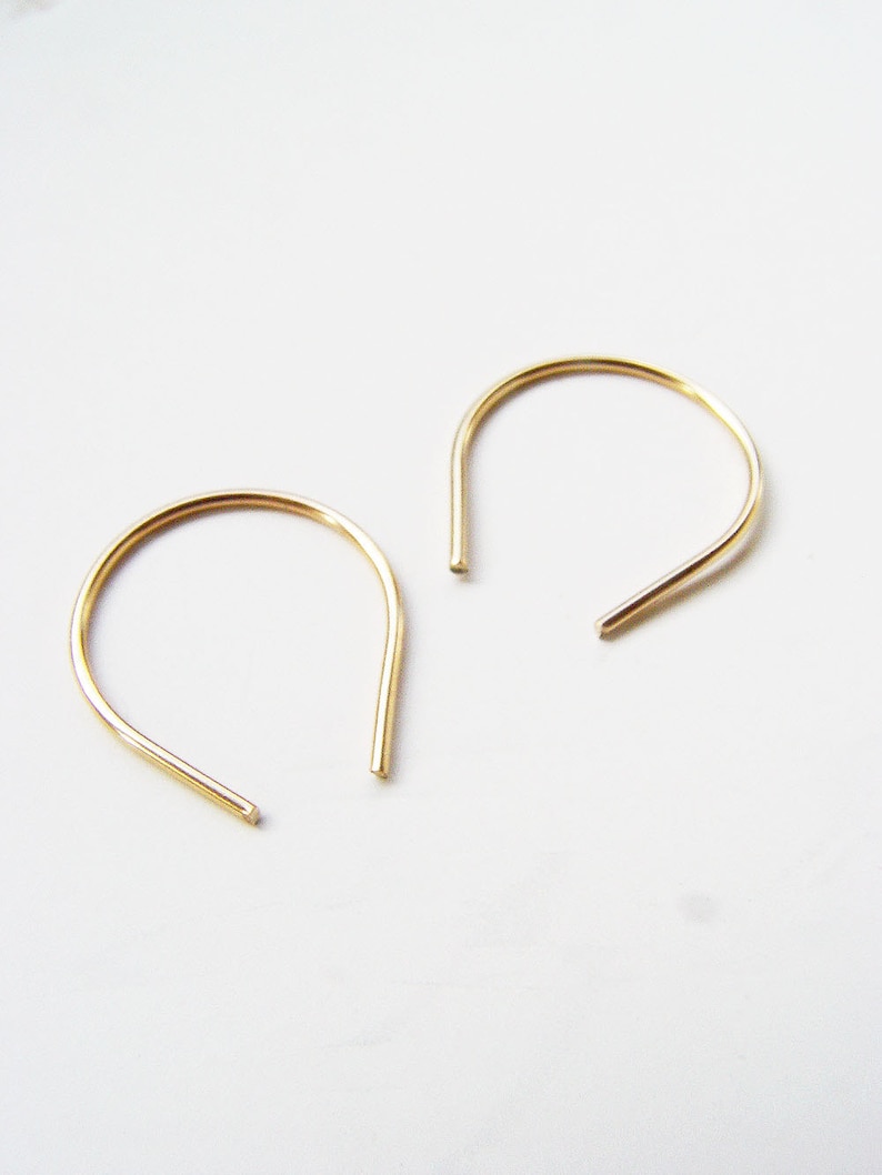 Gold Wishbone Hug Hoops. Teardrop Arc Earrings image 2