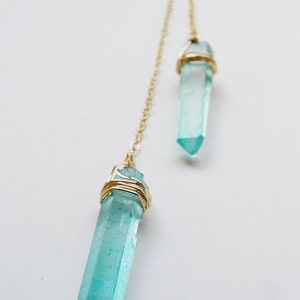 Aqua Aura Twin Quartz Necklace. Aqua Aura Gold Crystal Necklace