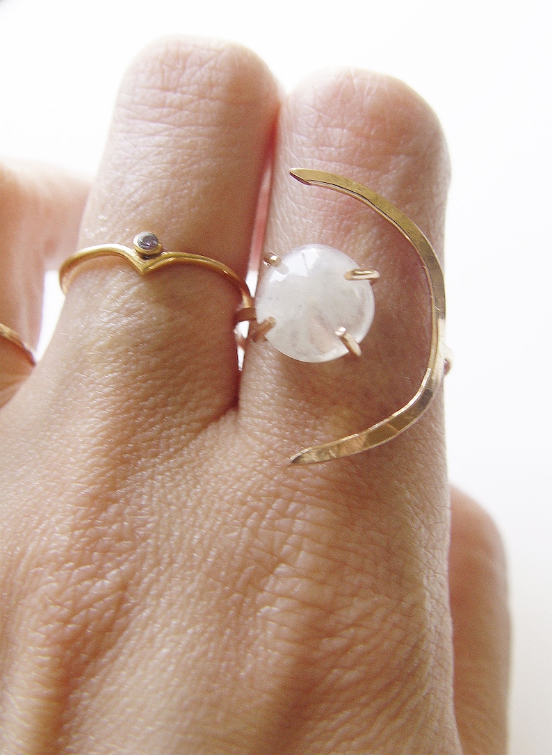 Crescent Moonstone Ring. Crescent Moon Gold Ring image 9