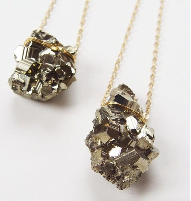 Pyrite Crystal Gold Necklace. Raw Pyrite Statement Necklace image 3