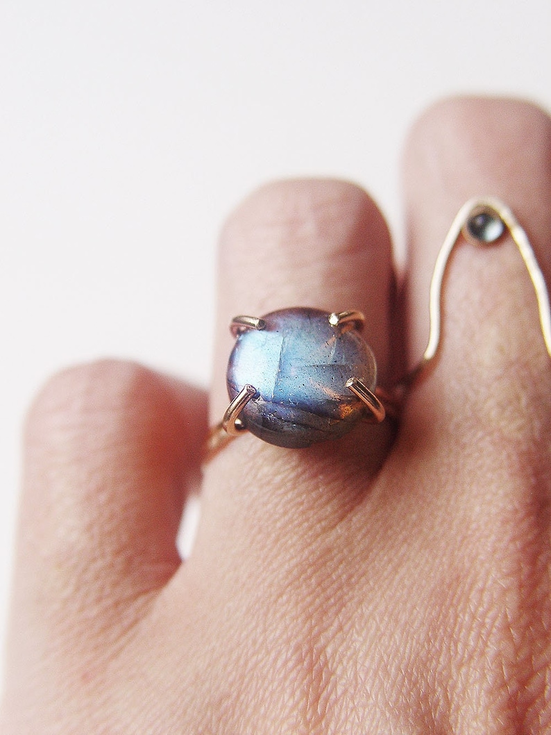 Round Labradorite Engagement Ring – Handmade Boho Crystal Jewelry