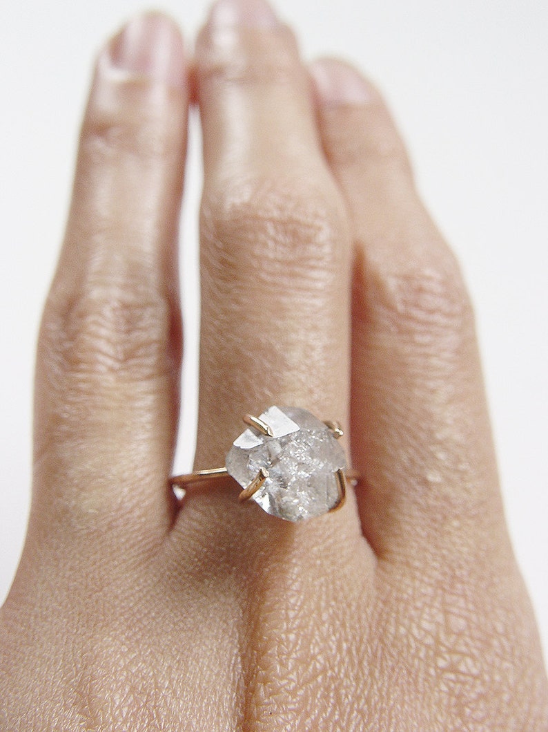 Herkimer Diamond Gold Ring, Raw Herkimer Diamond Ring image 2