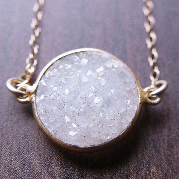 Round Vanilla Druzy Necklace 14k Gold