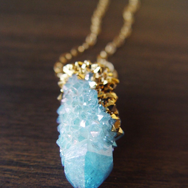 Verkauf Geist Quarz Druzy Gold getaucht Halskette