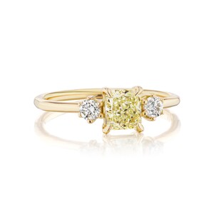 0.89 Ct Radiant Cut Yellow Diamond Engagement Ring in 18K Yellow Gold